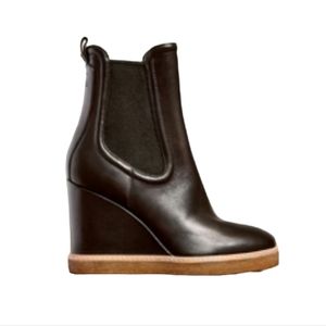 Veronica Beard Aari Waterproof Wedge Chelsea Boot Black Leather Sz US 6 M